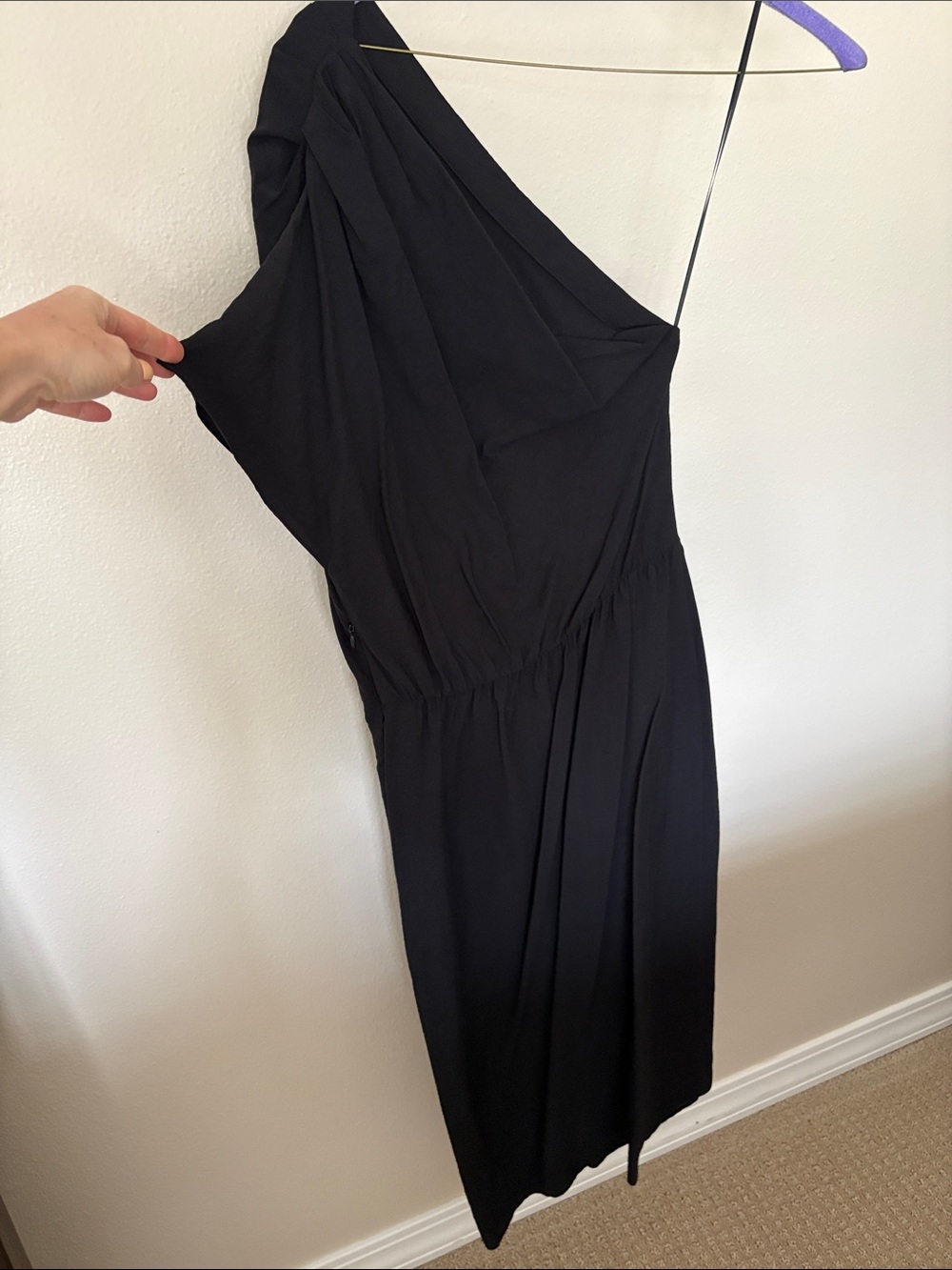 Vince Black One-Shoulder Draped Dress